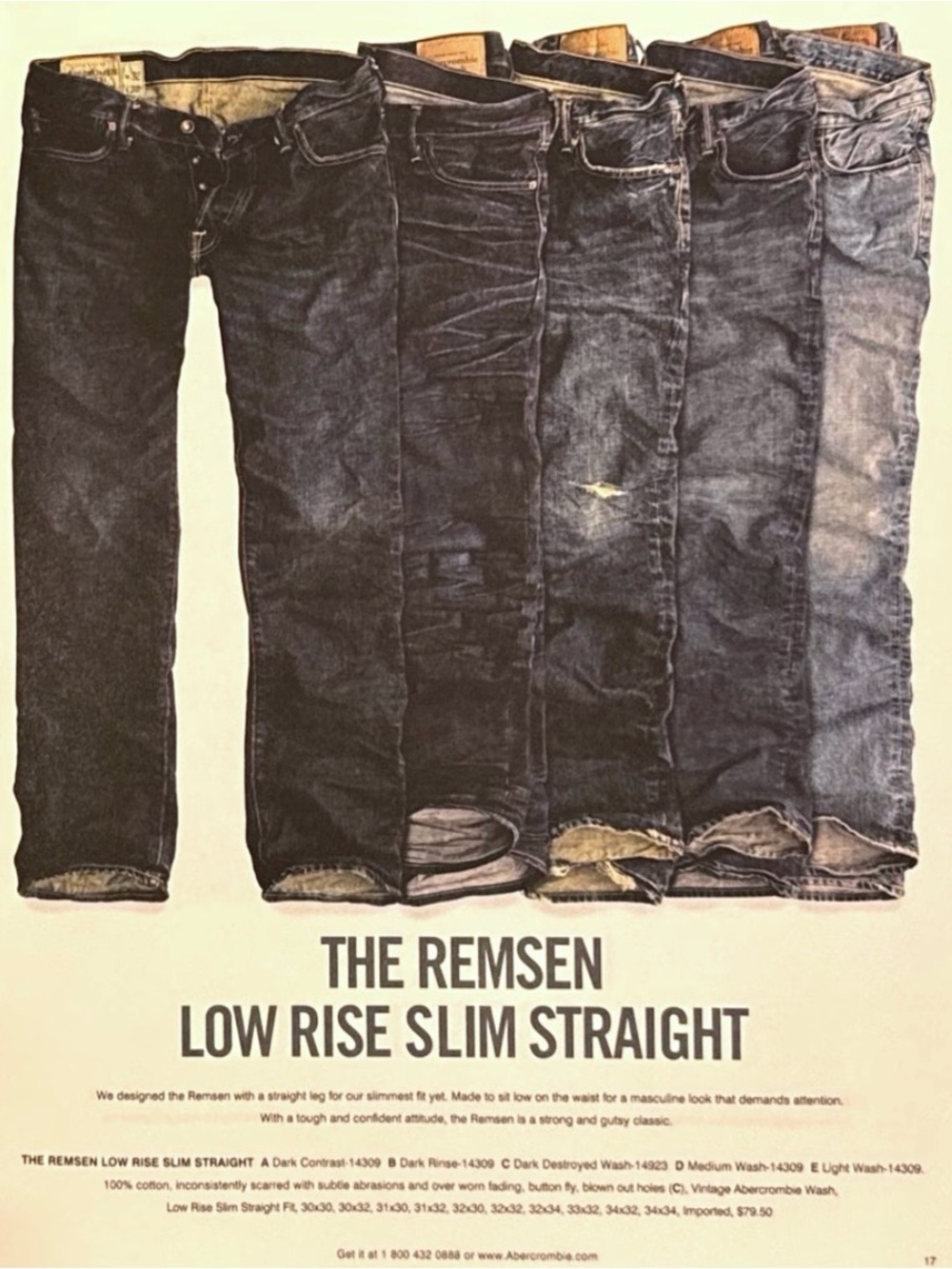 Abercrombie & Fitch Remsen Low Rise Slim Straight Jeans Y2K 2007 Vintage